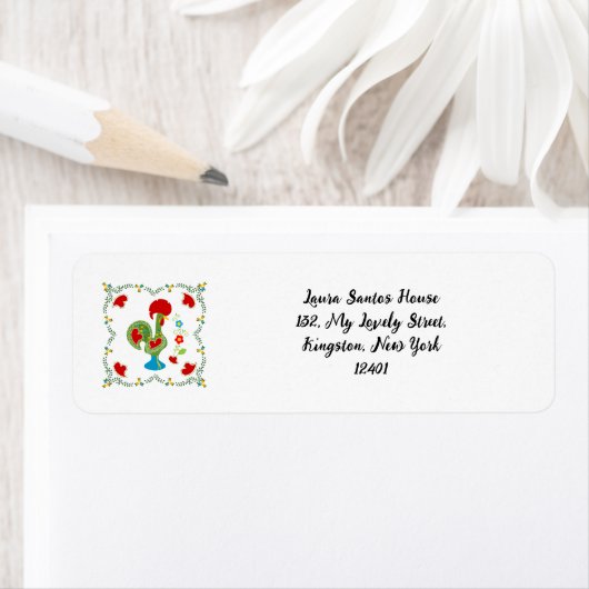 Portugese haan van geluk in groene kleur etiket (Insitu)