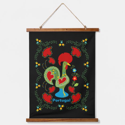 Portugese haan van geluk in groene kleur hangend wandkleed (Voorkant)