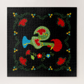 Portugese haan van geluk in groene kleur legpuzzel (Horizontaal)