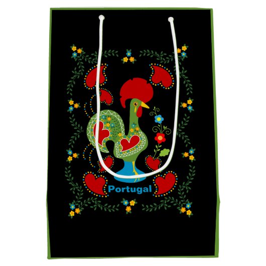 Portugese haan van geluk in groene kleur medium cadeauzakje (Achterkant)