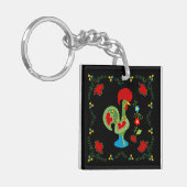 Portugese haan van geluk in groene kleur sleutelhanger (Voorkant Links)