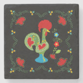 Portugese haan van geluk in groene kleur stenen onderzetter (Voorkant)