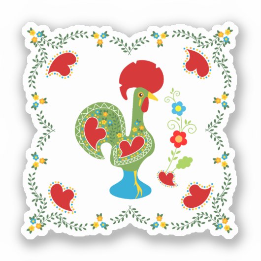 Portugese haan van geluk in groene kleur sticker (Voorkant)