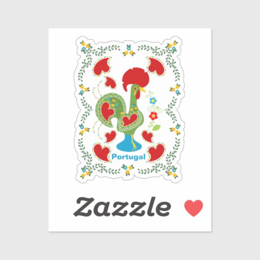 Portugese haan van geluk in groene kleur sticker (Vel)