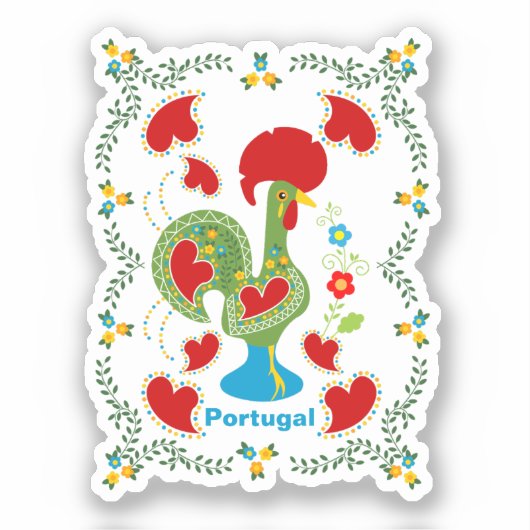Portugese haan van geluk in groene kleur sticker (Voorkant)