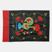 Portugese haan van geluk in groene kleur theedoek (Horizontaal)