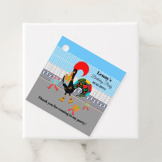Portugese haan verjaardag partij parade bedankjes labels (In situ)