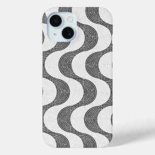 Portugese kasseien zwart-witte golven iPhone 15 case