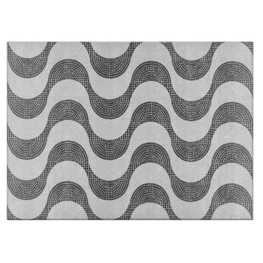 Portugese kasseien zwart-witte golven snijplank (Voorkant)