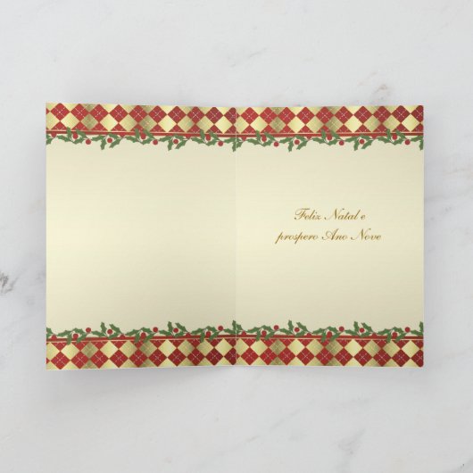 Portugese Kerstkaart met klok en hulst Feestdagen Kaart (Binnen)