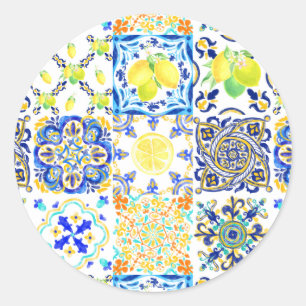 Portugese Majolica Azulejo Mediterrane Citroen  Ronde Sticker