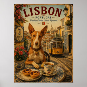 Portugese Podengo in Lissabon Vintage Reis Kunst Poster