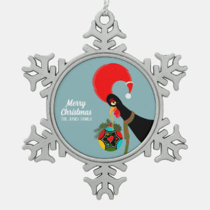 Portugese Rooster Holly Kerstbal Tin Sneeuwvlok Ornament