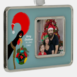 Portugese Rooster Holly Kerstbal Verzilverd Omlijst Ornament