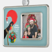 Portugese Rooster Holly Kerstbal Verzilverd Omlijst Ornament (Links)