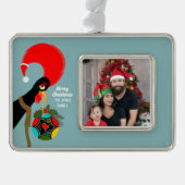 Portugese Rooster Holly Kerstbal Verzilverd Omlijst Ornament (Voorkant)