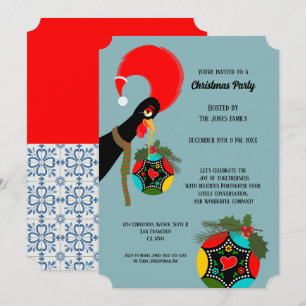 Portugese Rooster holly Kerstmis Bauble Party Kaart