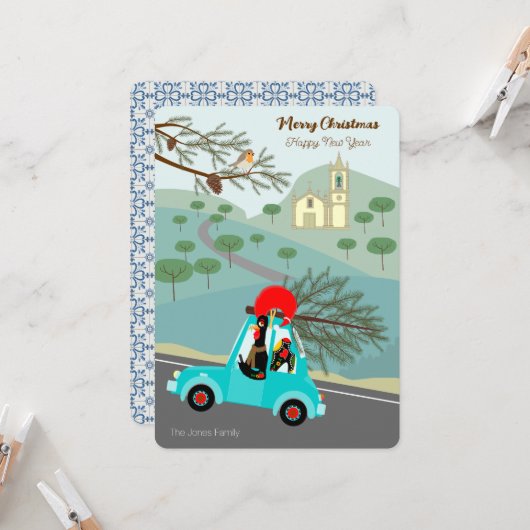 Portugese Rooster Kerstmis feestelijke rit Kaart (Voorkant / Achterkant in situ)