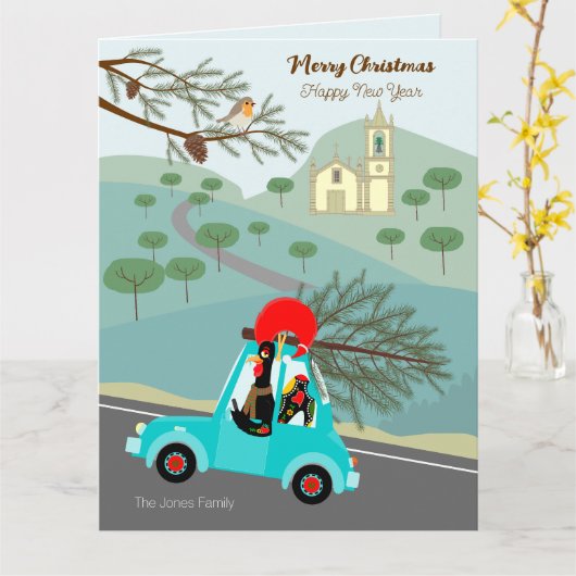 Portugese Rooster Kerstmis feestelijke rit Kaart (Gele Bloem)