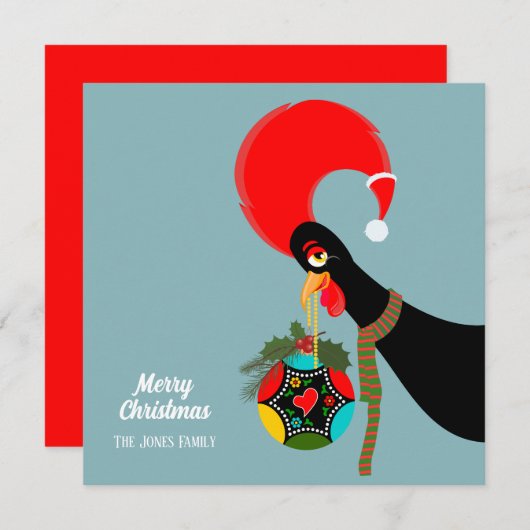 Portugese Rooster Kerstmis holly bauble Feestdagenkaart (Voorkant / Achterkant)
