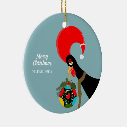 Portugese Rooster Kerstmis holly bauble Keramisch Ornament (Rechts)