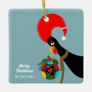Portugese Rooster Kerstmis holly bauble Keramisch Ornament