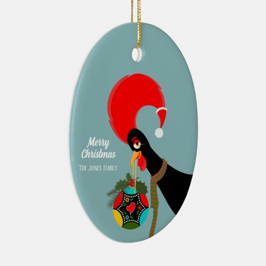Portugese Rooster Kerstmis holly bauble Keramisch Ornament (Rechts)