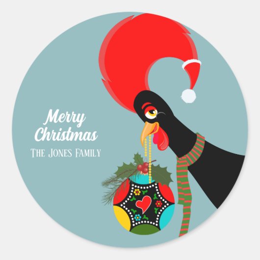 Portugese Rooster Kerstmis holly bauble Ronde Sticker (Voorkant)