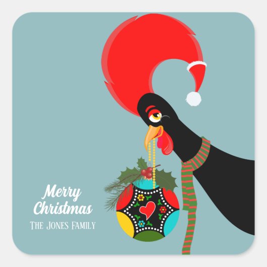 Portugese Rooster Kerstmis holly bauble Vierkante Sticker (Voorkant)