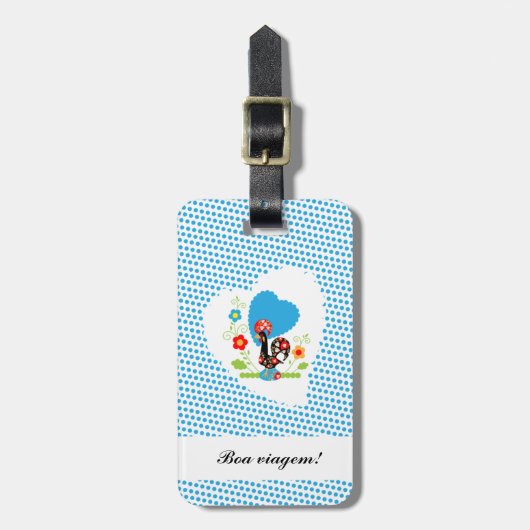 Portugese rooster met blauwe stippen bagagelabel (Voorkant verticaal)