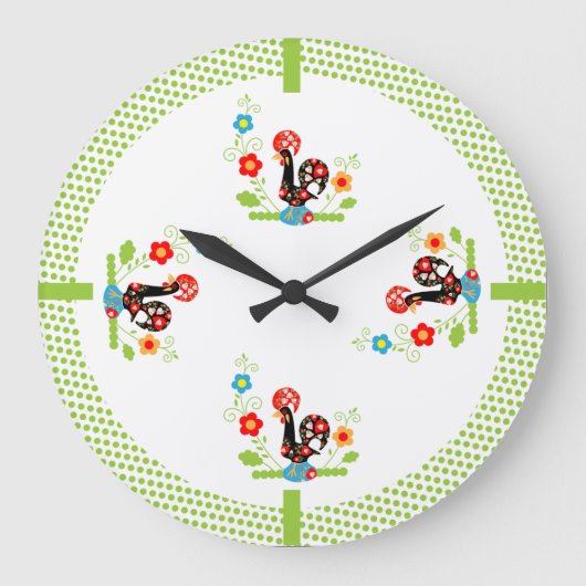 Portugese Rooster met lichtgroene polka-stippen. Grote Klok (Voorkant)