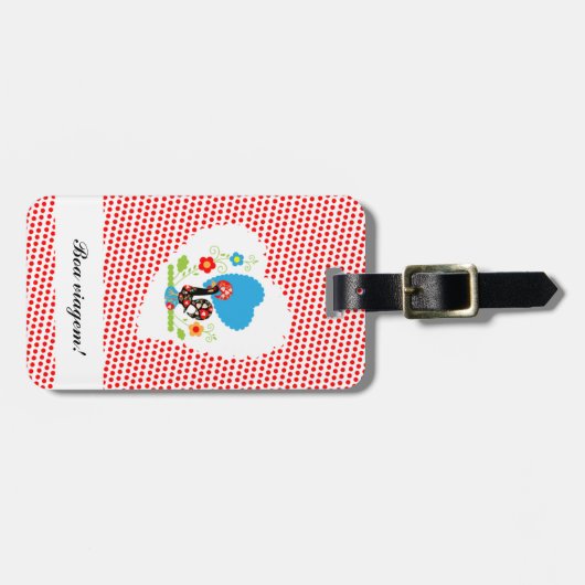 Portugese rooster met rode polka-stippen bagagelabel (Voorkant horizontaal)