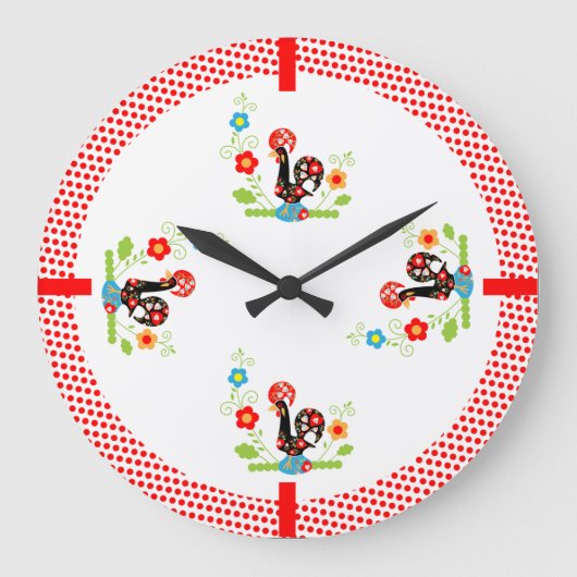 Portugese rooster met rode polka-stippen grote klok (Voorkant)