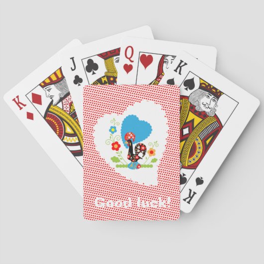 Portugese rooster met rode polka-stippen speelkaarten (Achterkant)