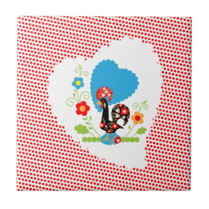 Portugese rooster met rode polka-stippen tegeltje