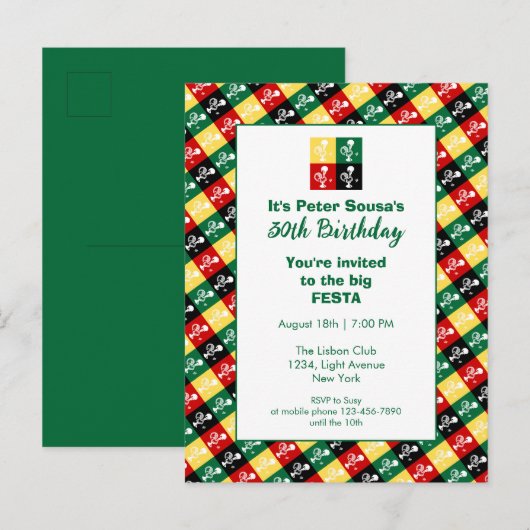 Portugese Rooster van de Birthday-partij van Barce Uitnodiging Briefkaart (Voorkant / Achterkant)