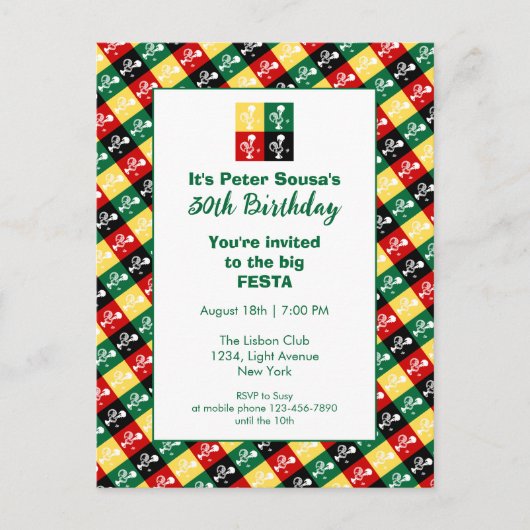 Portugese Rooster van de Birthday-partij van Barce Uitnodiging Briefkaart (Voorkant)