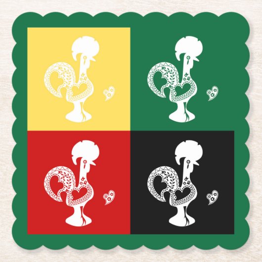 Portugese rooster van het kleurrijke patroon van B Kartonnen Onderzetters (Voorkant)