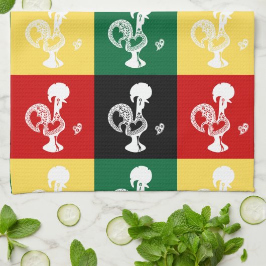 Portugese rooster van het kleurrijke patroon van B Theedoek (Gevouwen)