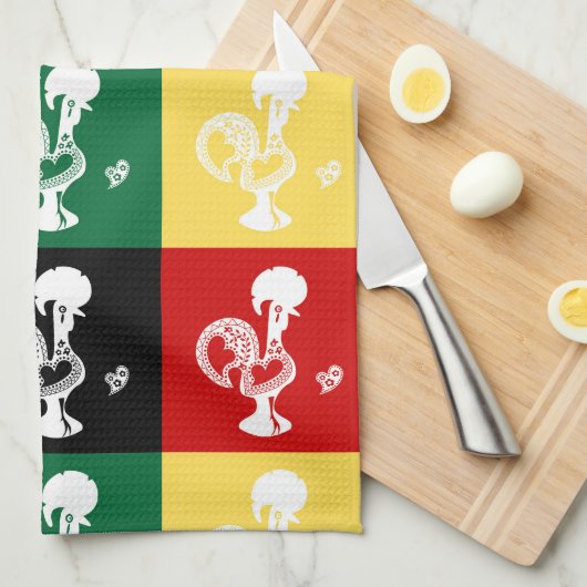 Portugese rooster van het kleurrijke patroon van B Theedoek (Quarter Fold)