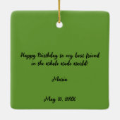 Portugese Rooster van Luck in green Happy Birthday Keramisch Ornament (Achterkant)
