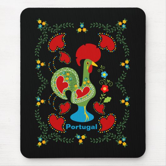 Portugese rooster van Luck in groen Muismat (Voorkant)