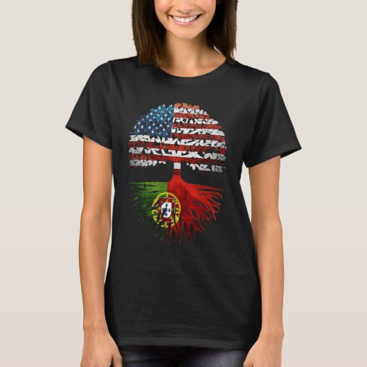 Portugese Roots Amerikaanse vlag T-shirt (Voorkant)