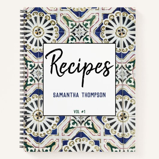 Portugese Tegel Azulejo Colorful Geometric Recipip Notitieboek (Voorkant)