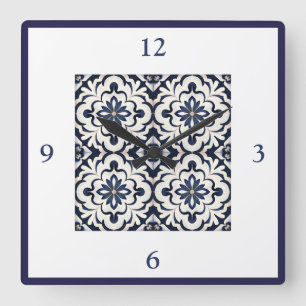 Portugese Tegel Azulejos Vintage Blauw En Wit Vierkante Klok