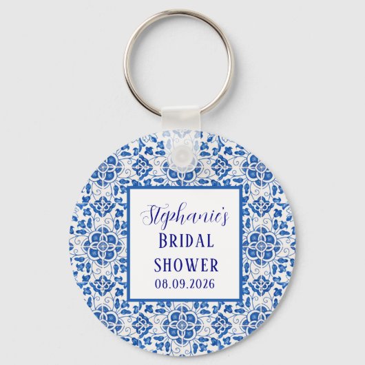 Portugese Tegel Blauw Mediterraan Bruidsmeisje Sho Sleutelhanger (Voorkant)