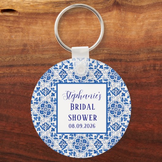 Portugese Tegel Blauw Mediterraan Bruidsmeisje Sho Sleutelhanger (Voorkant)