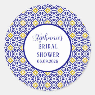 Portugese Tegel Blauw Mediterrane Bruidsdouche Ronde Sticker
