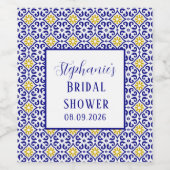 Portugese Tegel Blauwe Mediterrane Bruidsbruiloft Wijn Etiket (Enkel label)