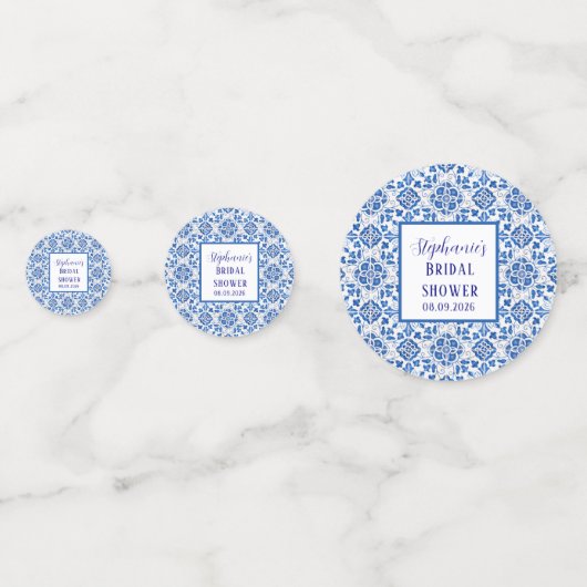 Portugese Tegel Blauwe Mediterrane Bruidsdouche Confetti (Voorkanten)